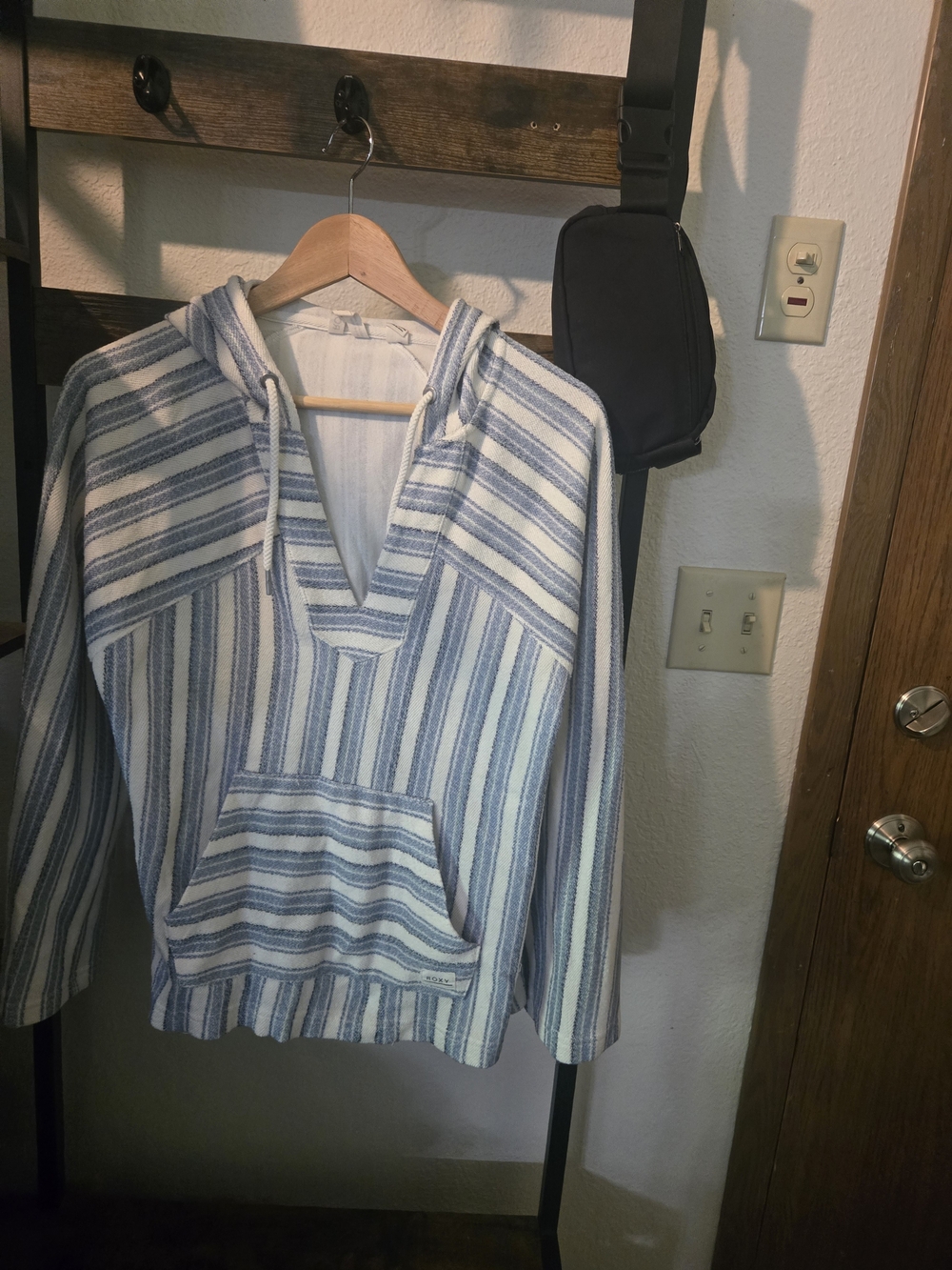 Striped Hooded Pullover Top - Blue & White